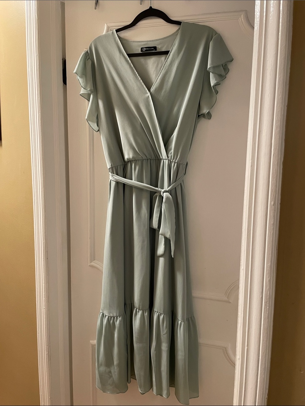 Sage Green Wrap Midi Dress with Tie Waist